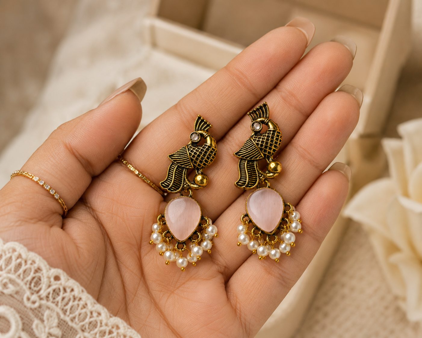 Priyaasi gold-plated peacock earrings