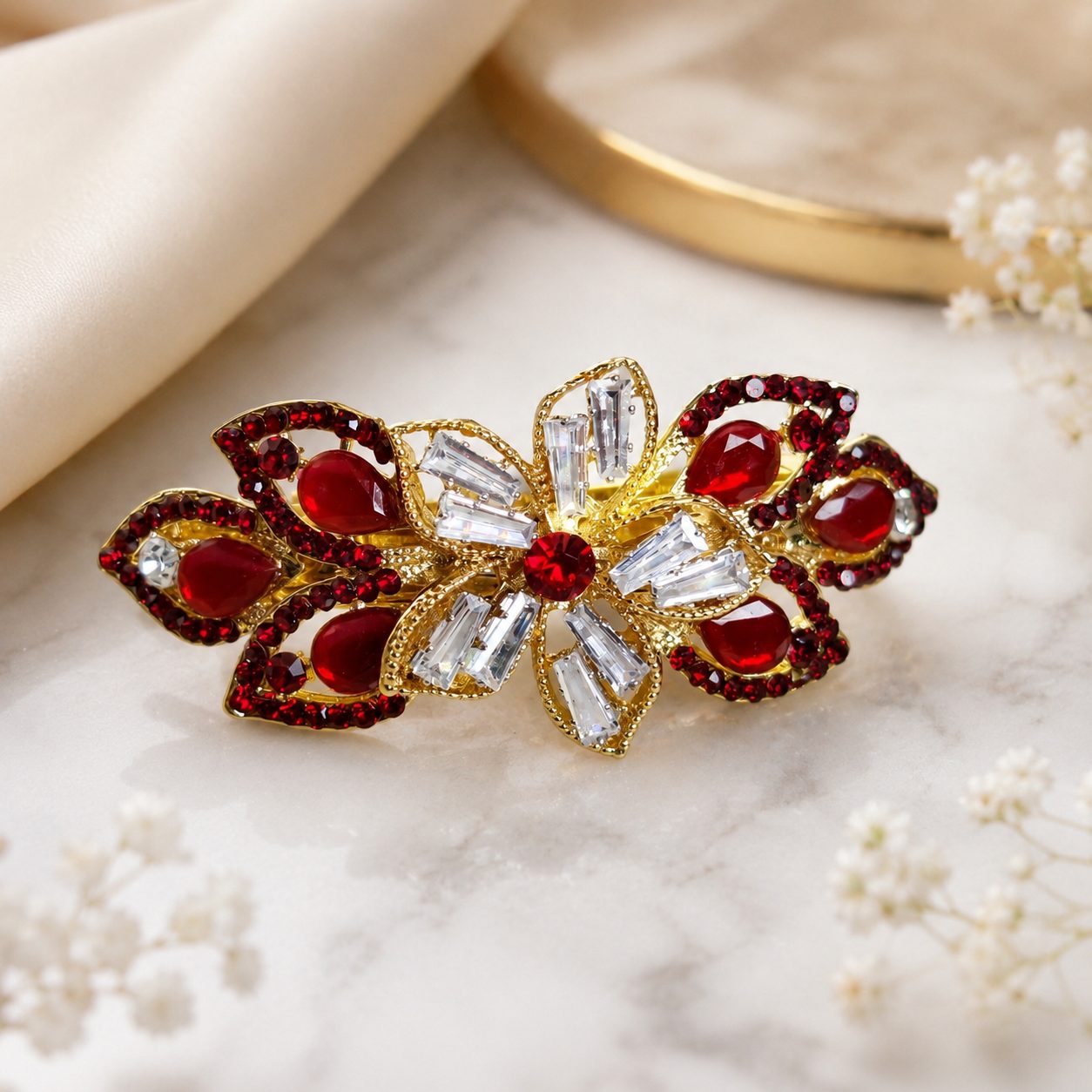 Rhinestone Crystal Purple Antique Gold Tone hair Clip