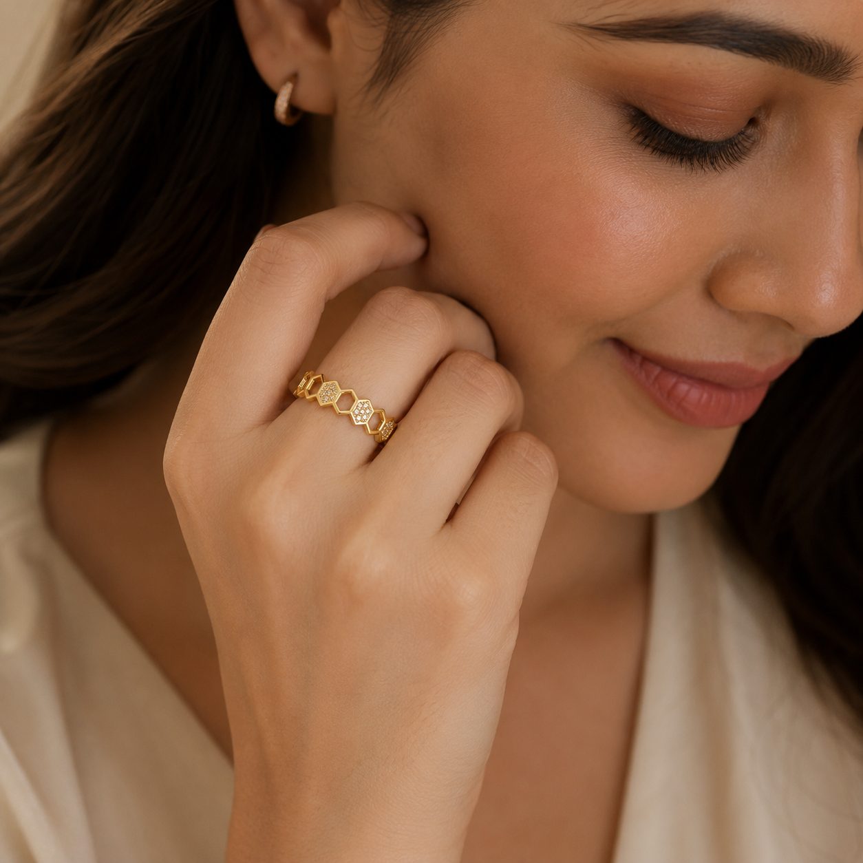 Gold-Plated Hexagonal Adjustable Ring