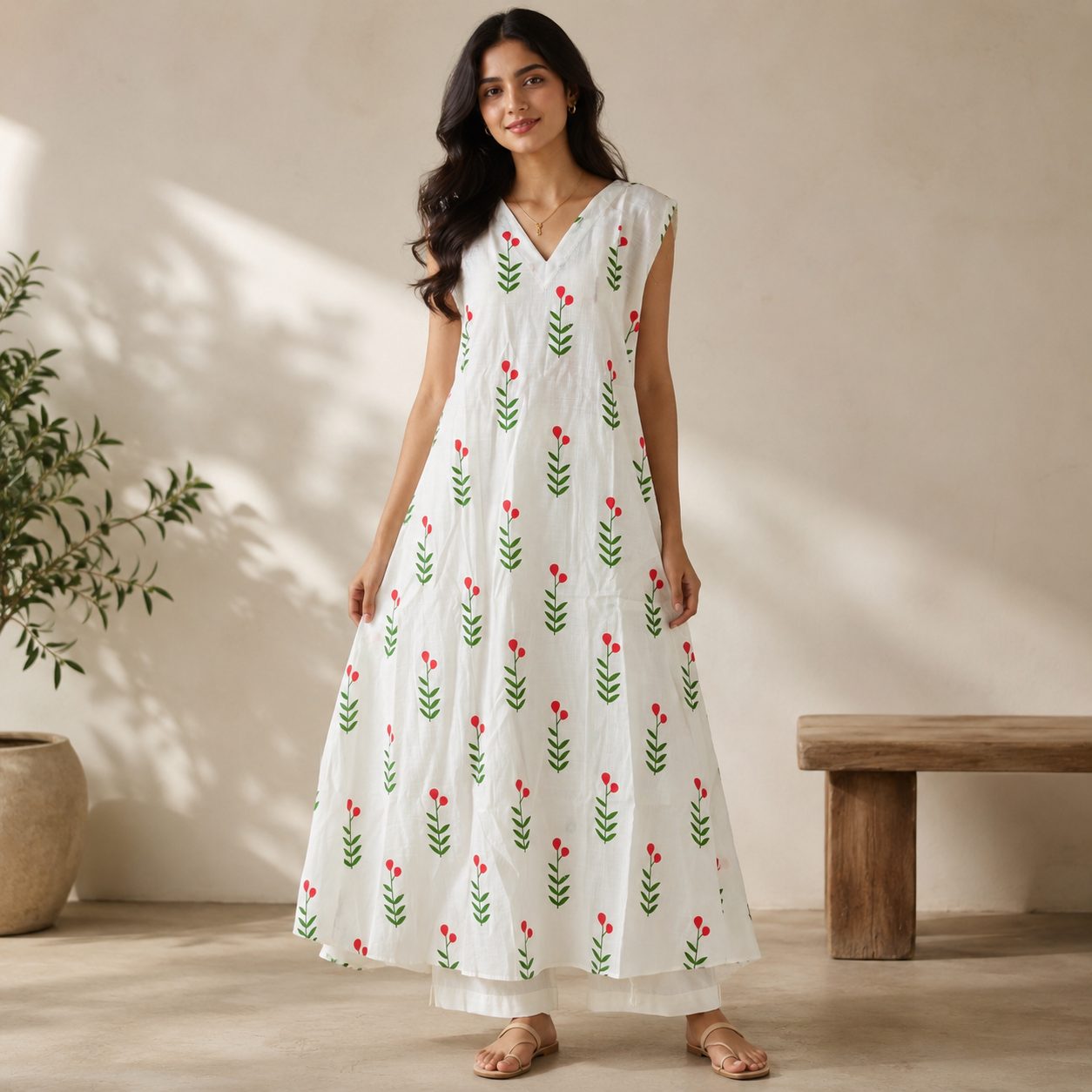 Women Floral Printed Regular V neck Kurta