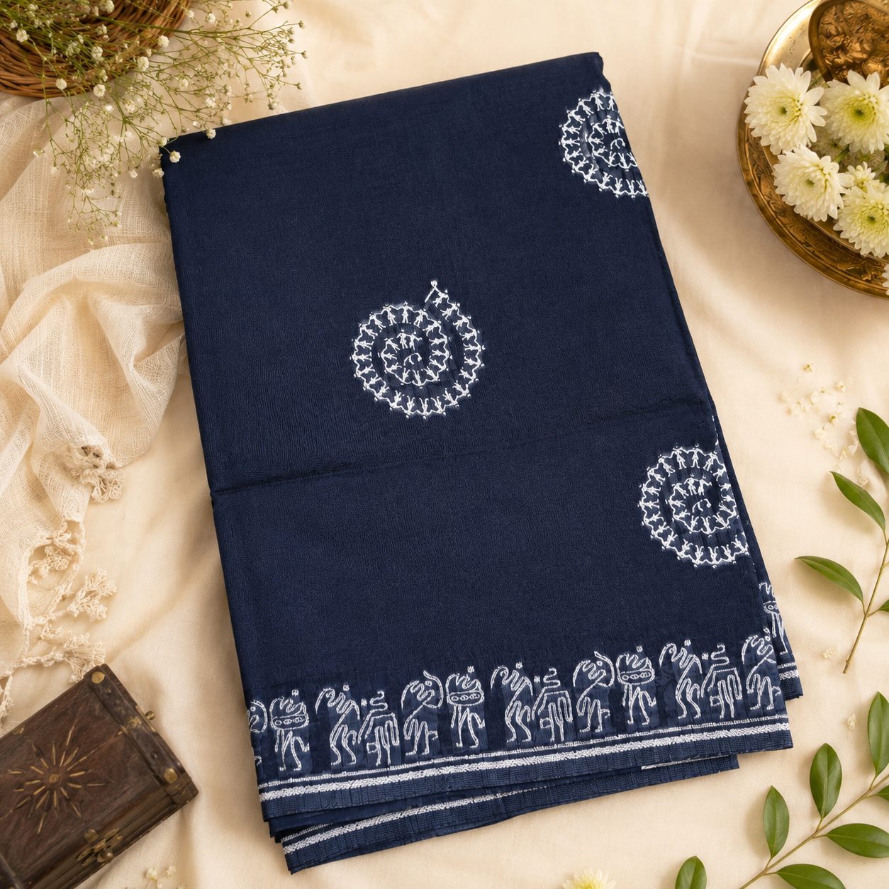 Block printed handloom saree