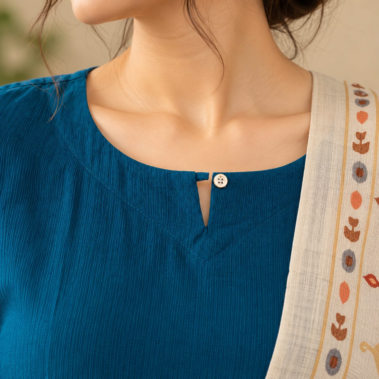 Keyhole Neck Cotton Straight Kurta